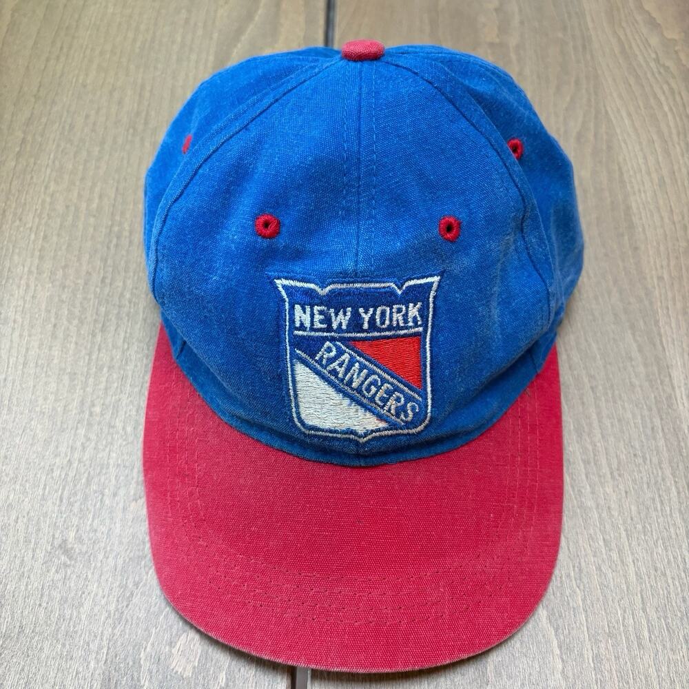 Vintage New York Rangers Hat Cap Snap Back Blue Red NHL Hockey Mens 90s Logo AJD